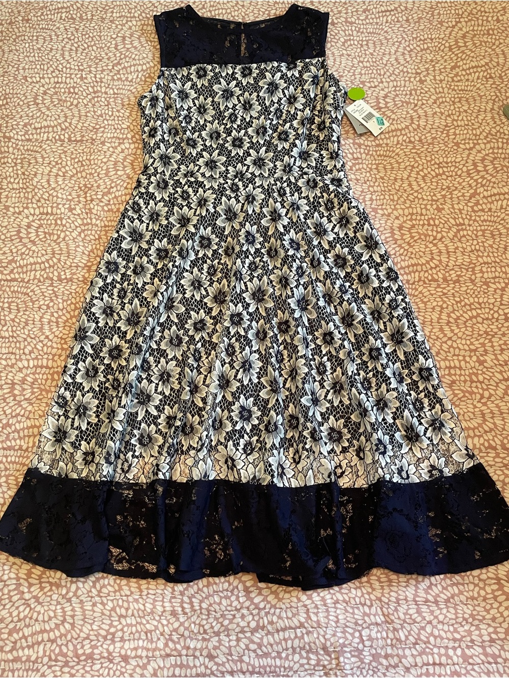 Danny & Nicole Navy Lace Midi Dress with Ivory Underlay